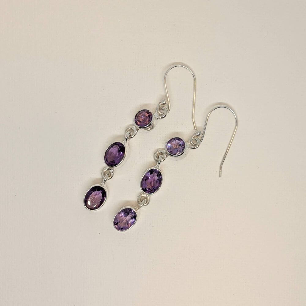 Amethyst Triple‑Drop Earrings