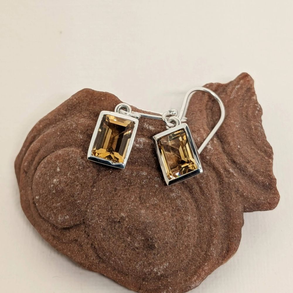 Baguette‑Cut Citrine Earrings