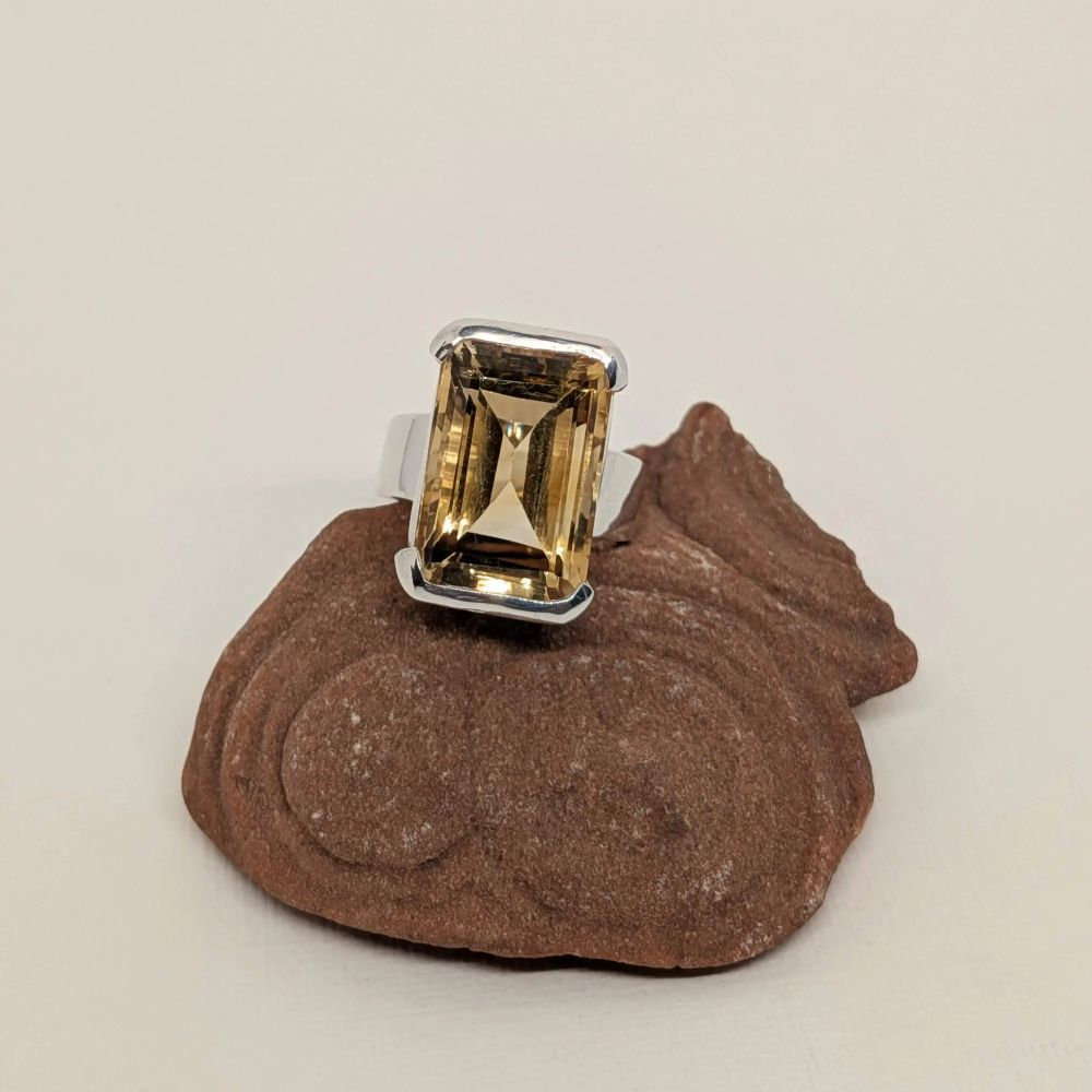 Emerald Cut Citrine Ring