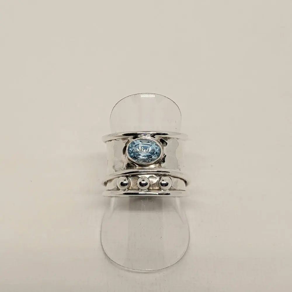 Blue Topaz Oval‑Cut Spinner Ring - Size 7