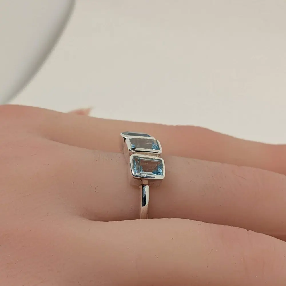 Triple Blue Topaz Ring – Size 7 - 8 - Image 3