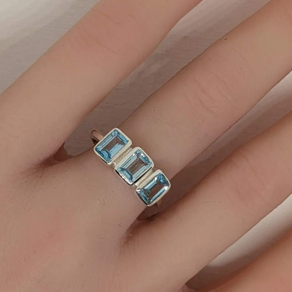 Triple Blue Topaz Ring – Size 7 - 8