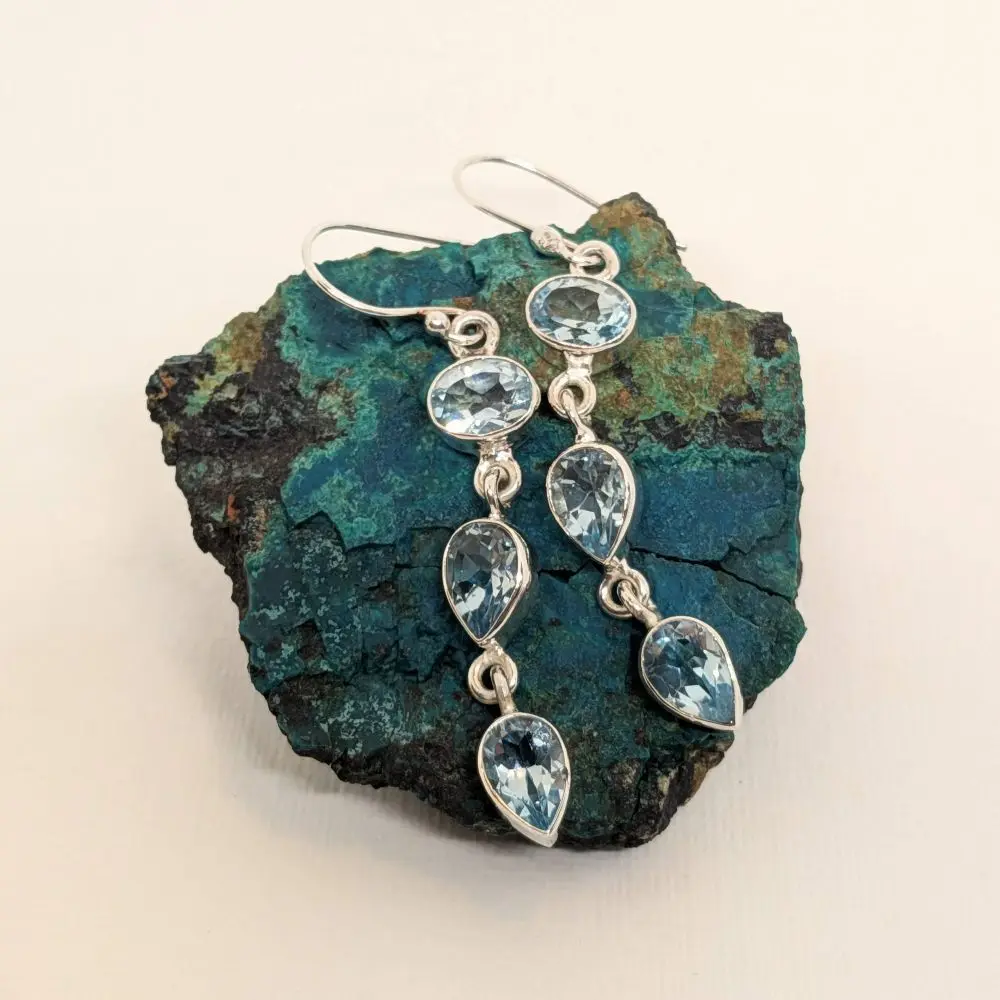 Blue Topaz Triple‑Drop Earrings