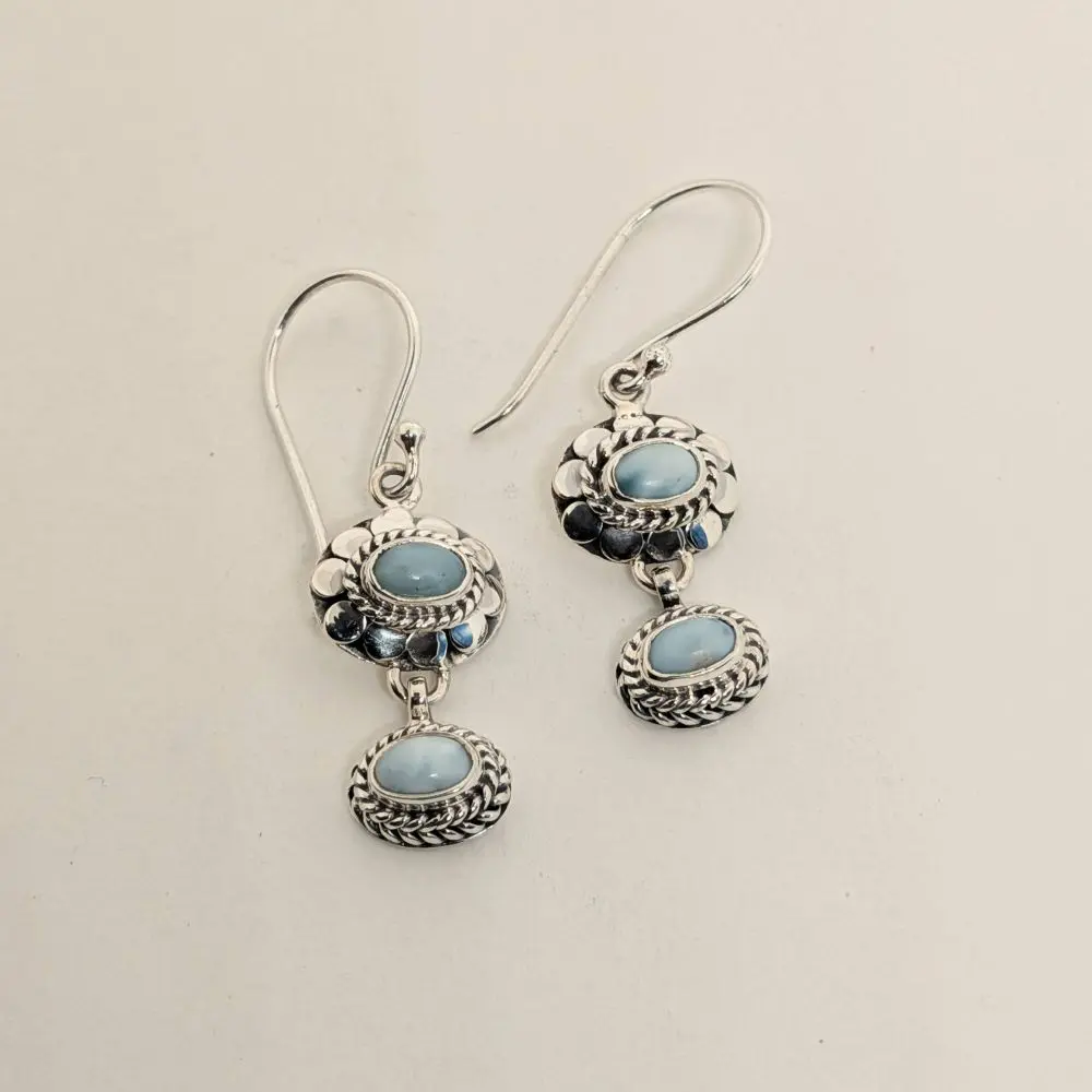 Larimar Earrings – Oval Double‑Drop Design