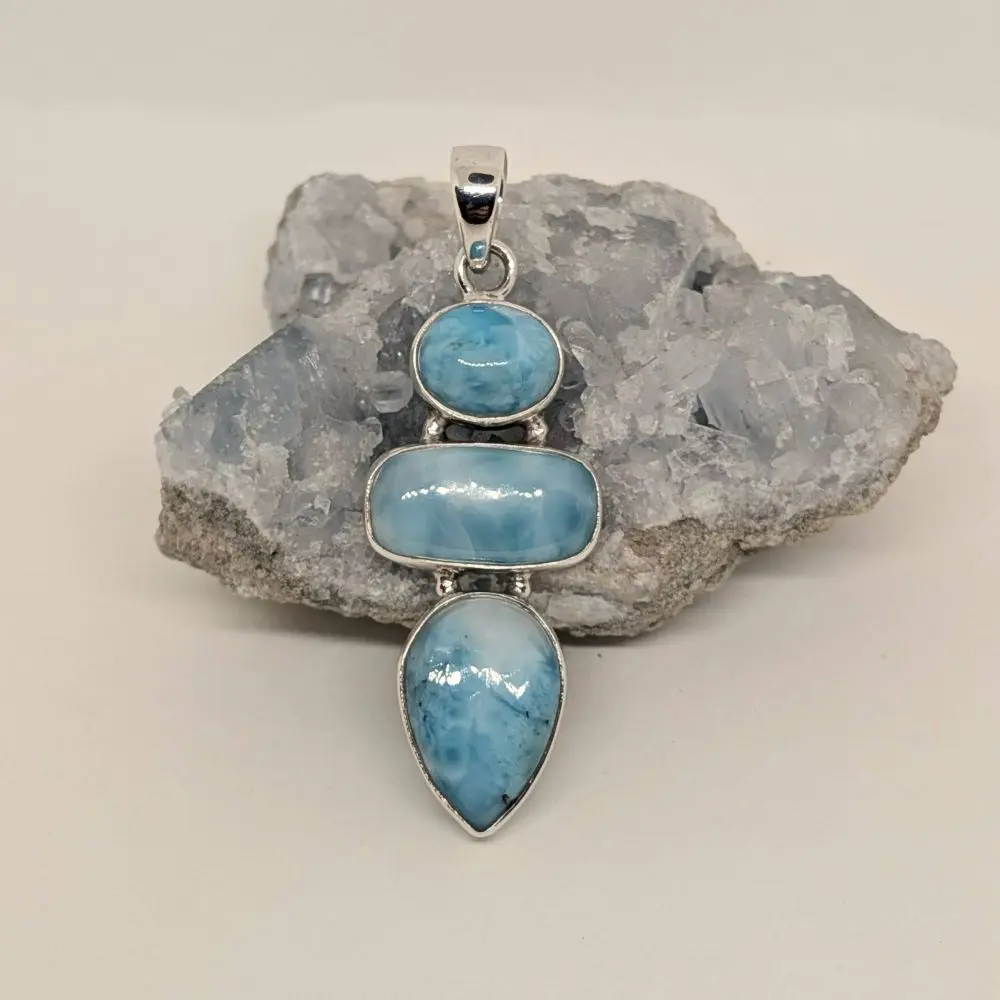 Three‑Stone Cascade Larimar Pendant