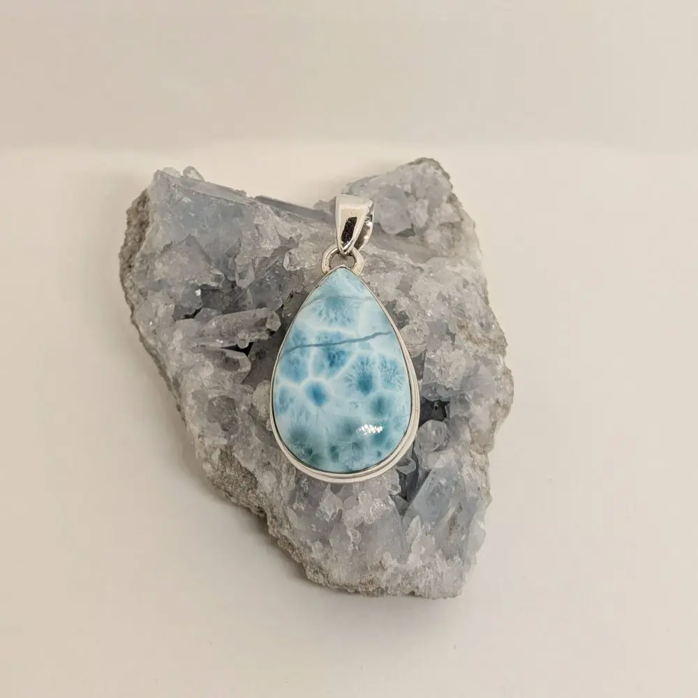 Larimar Pendant – Teardrop “Coral Pattern” Design