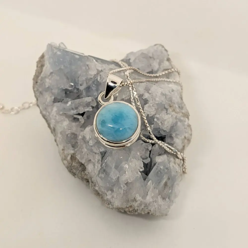 Larimar Pendant – Round Cabochon Design