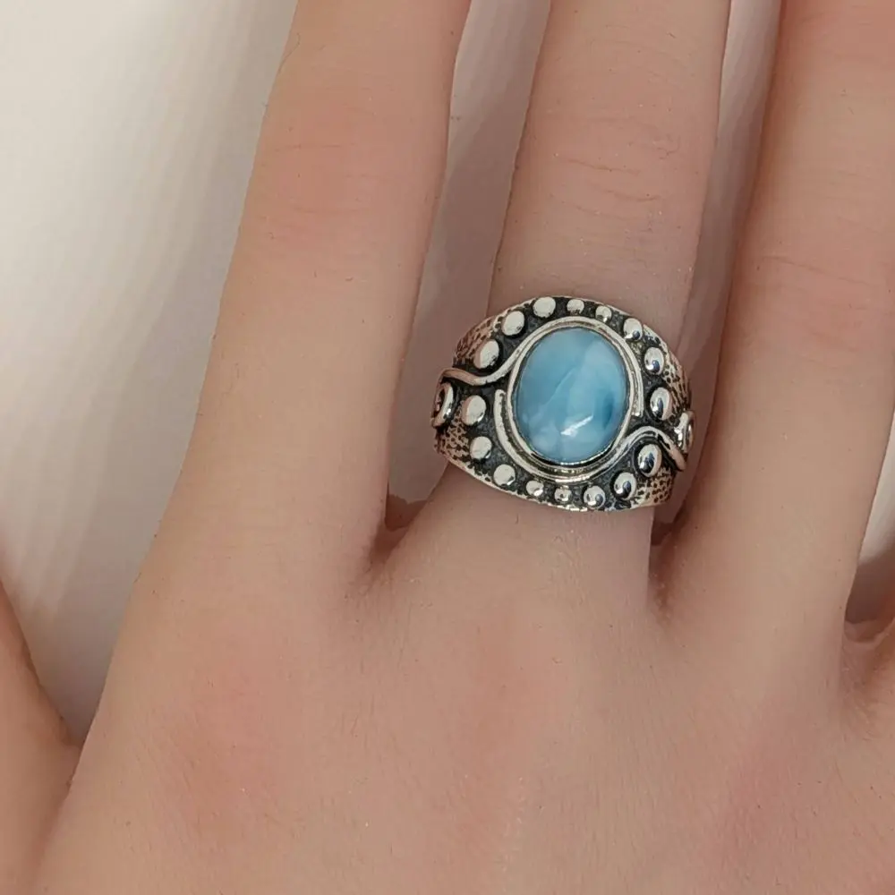 Larimar Ring - Textured Artisan Band - Size 8