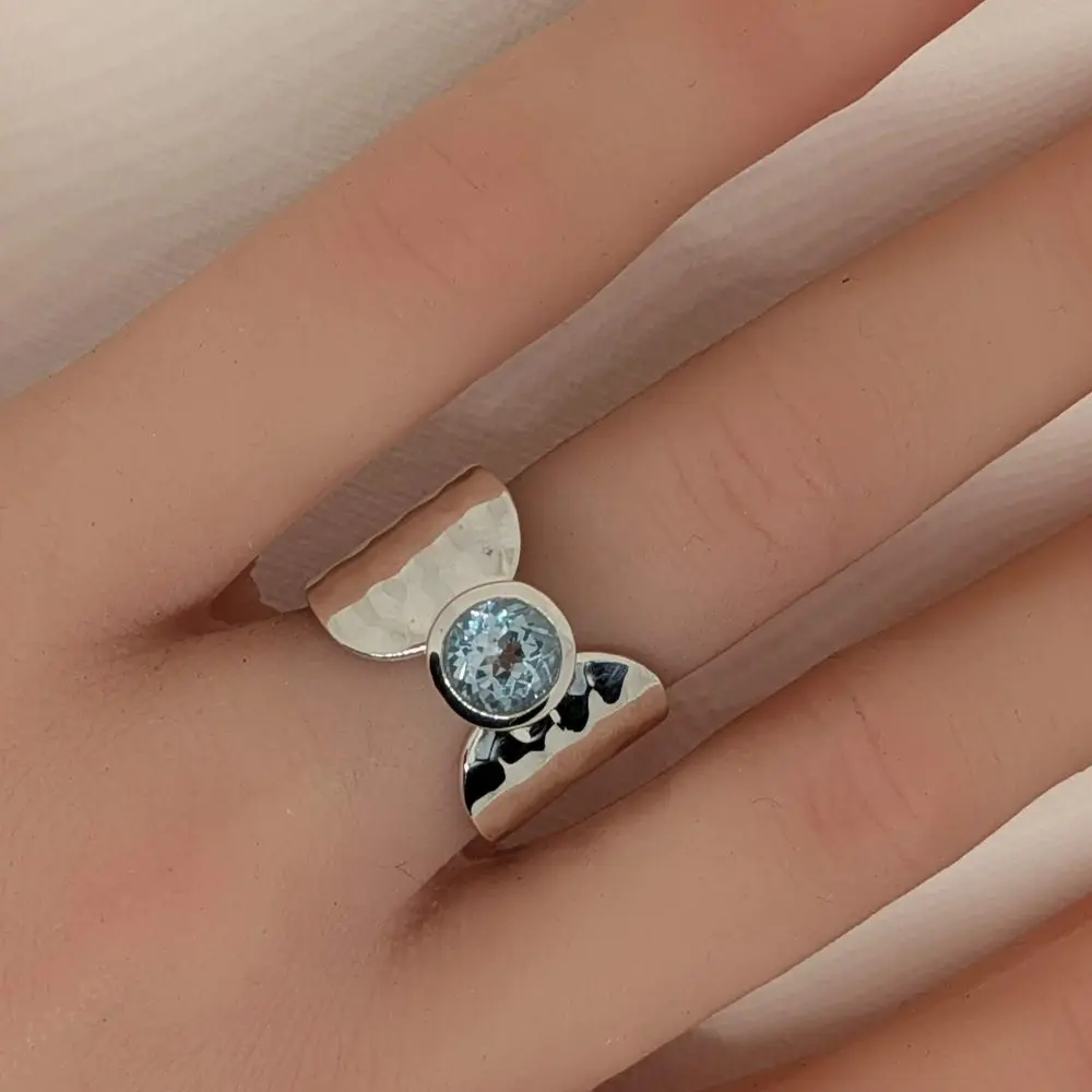 Blue Topaz Hammered Ring - Sizes 7 - 8 - 9