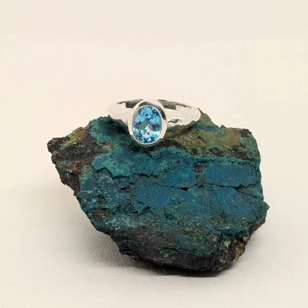 London Blue Topaz Oval Ring with Raised Band - Sizes - 7 - 8 - 9