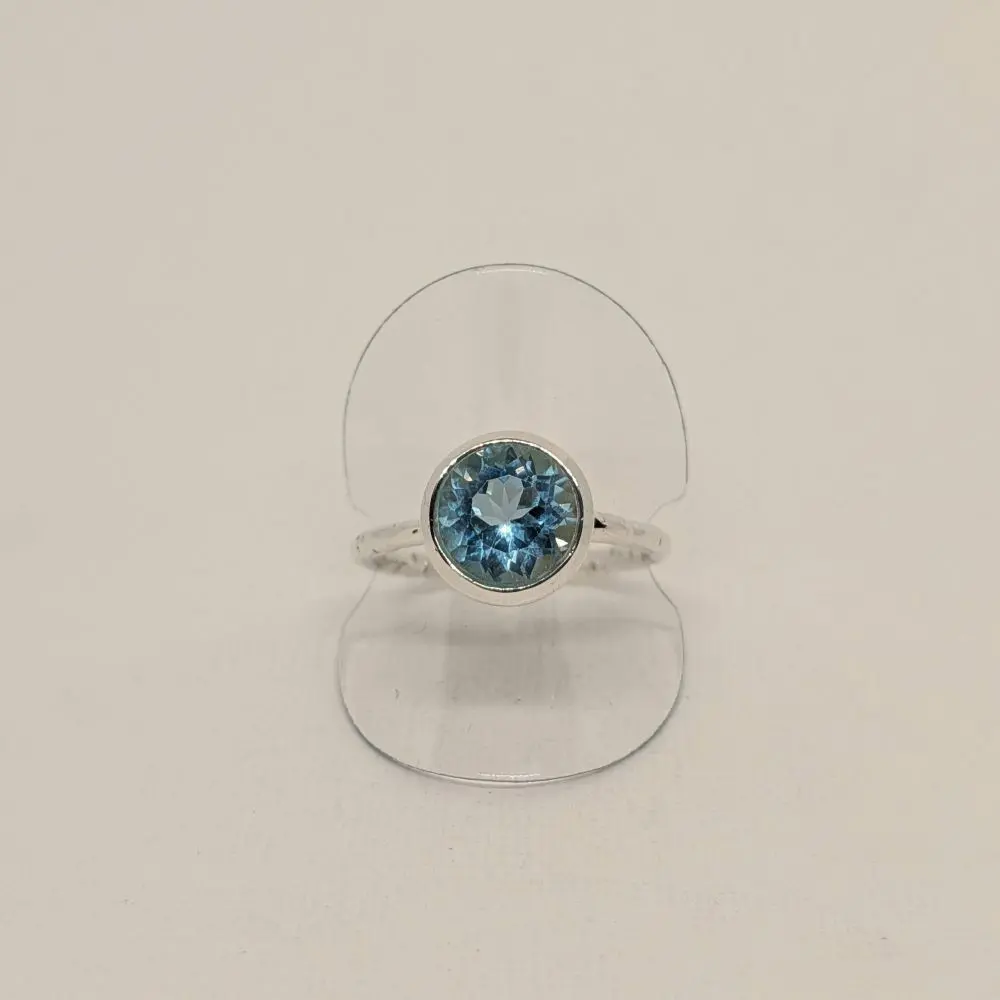 Blue Topaz Round‑Cut Ring - Sizes 8 - 10