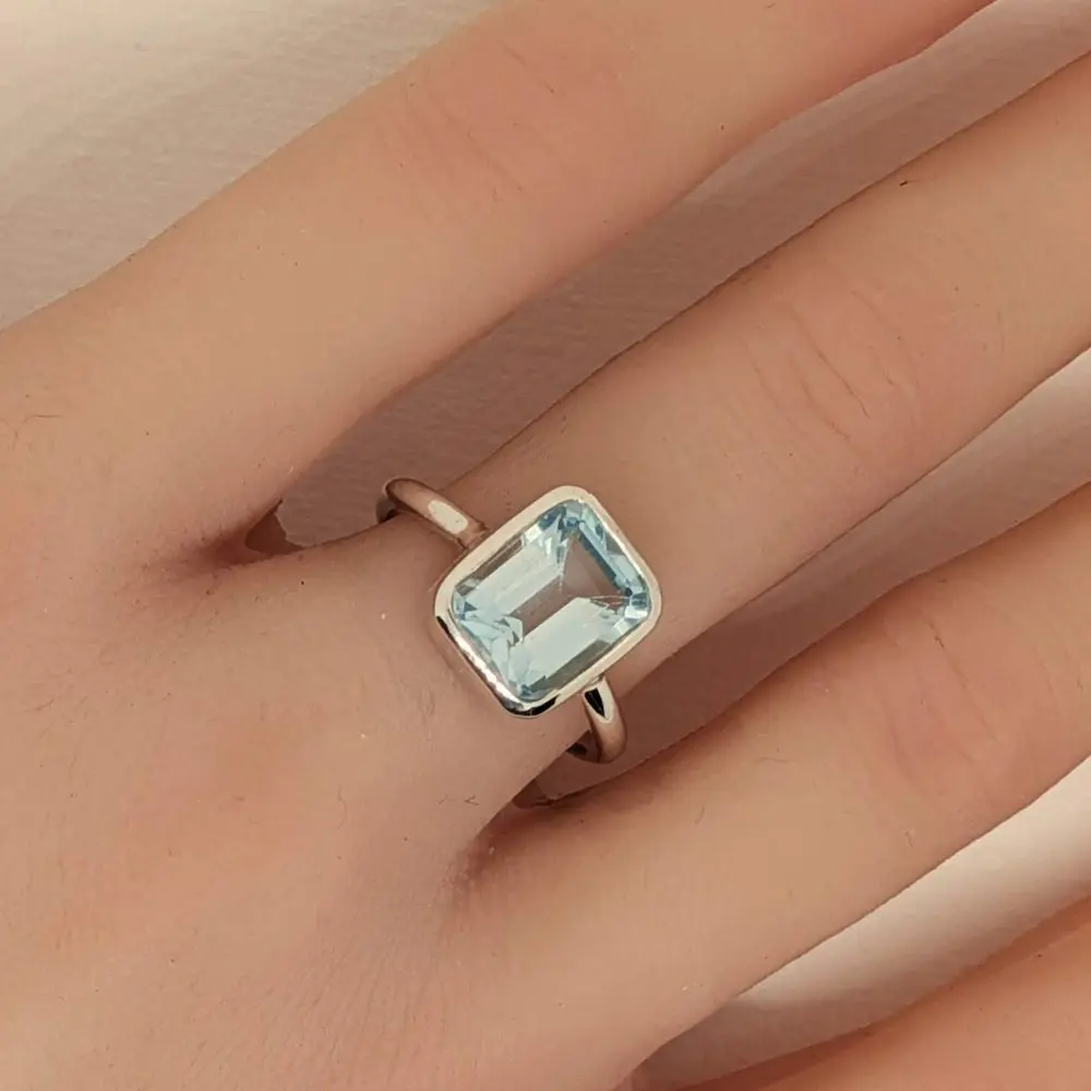 Blue Topaz Emerald‑Cut Ring - Size 7